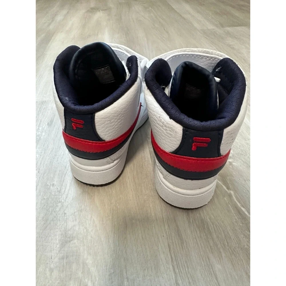 Kids Fila White High Top Sneakers Hook and Loop Closure‎ Red Blue Accent Sz 8